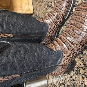 Laredo Black and Brown Cowboy Boots with Exotic Leather